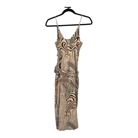 Reiss Dress Rosie fitted animal print midi beige brown size 0 - Picture 5 of 7
